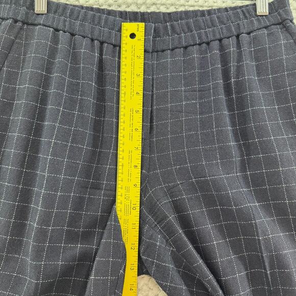 Eileen Fisher Pants Womens M Blue Checked Tussah Silk Straight Tapered Pocket - Picture 11 of 14